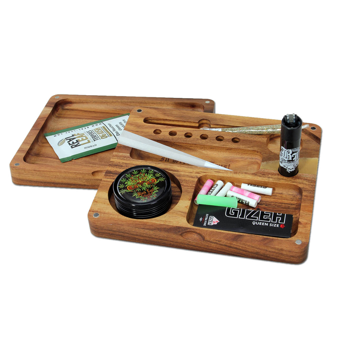 Black Leaf - Vassoio In Bamboo - Wood Rolling Tray 2-part