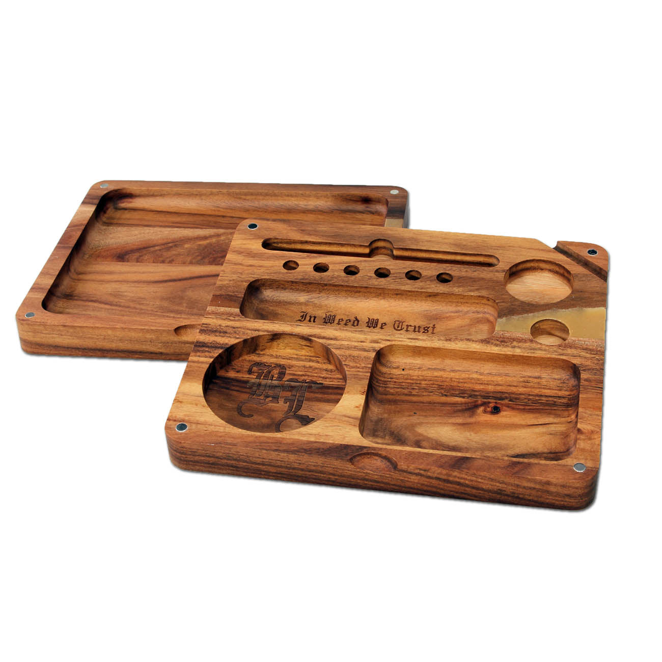 Black Leaf - Vassoio In Bamboo - Wood Rolling Tray 2-part