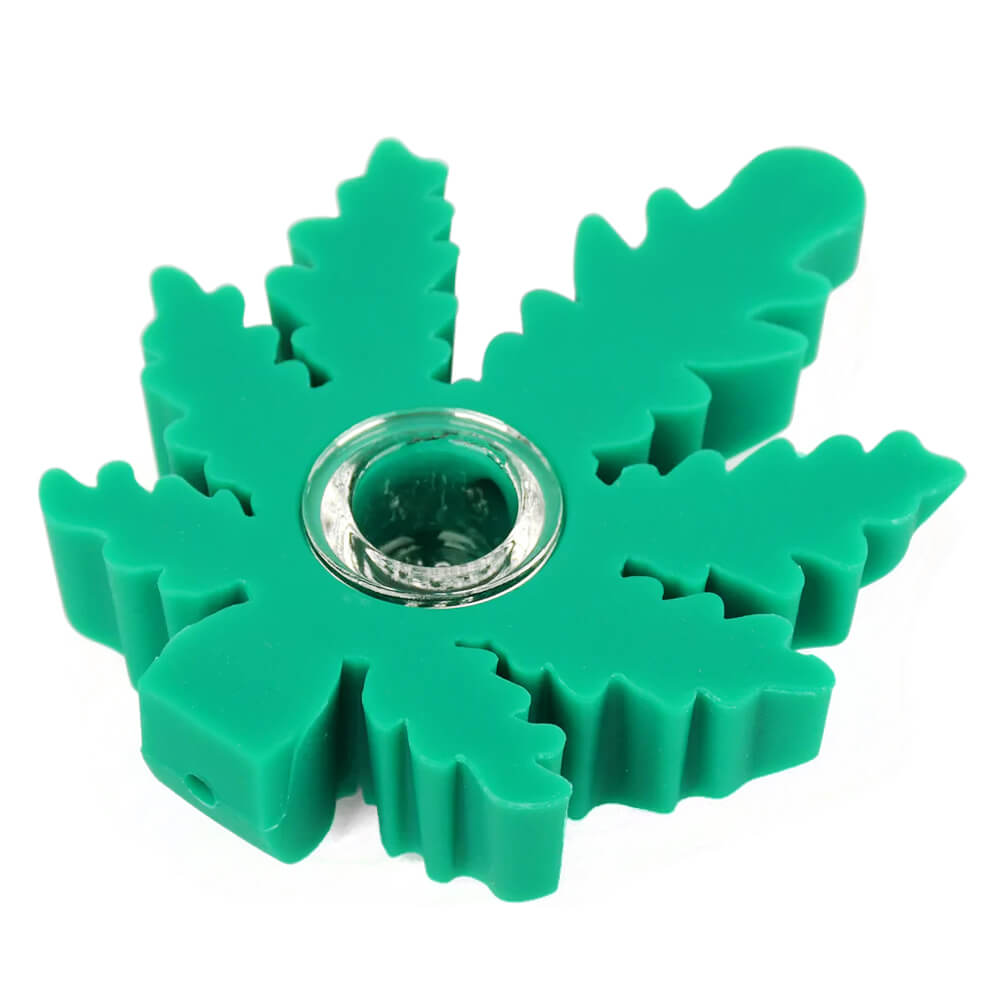 Pipa In Silicone- Weed Leaf Green Silicone Pipe 9x10cm